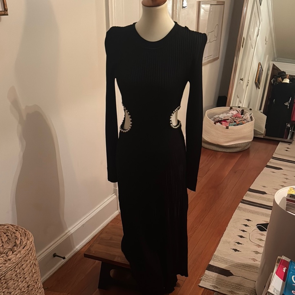 Ribbed Black Long Sleeve Dress with Cutouts
